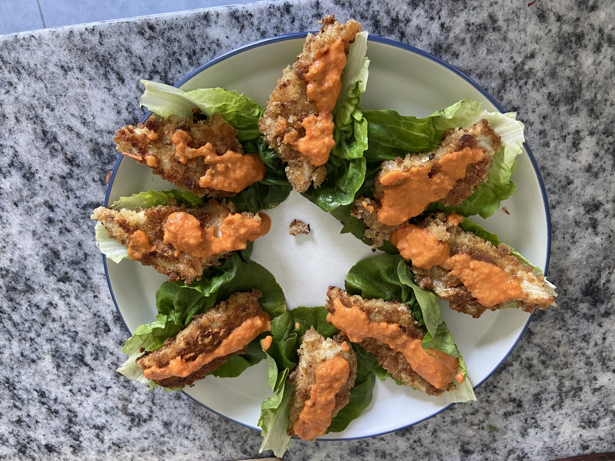 Goujons served in baby gem leaves